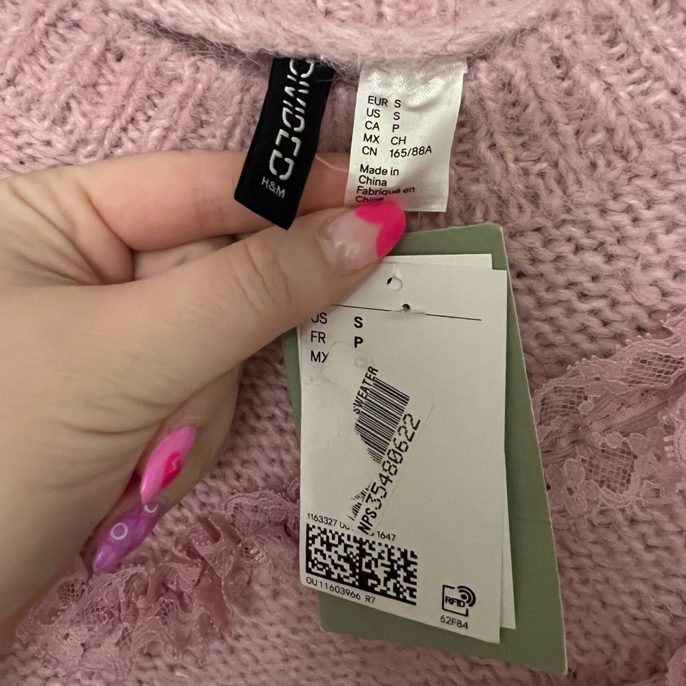 H&M Lace-Trimmed Sweater Pink Small - Picture 9 of 10